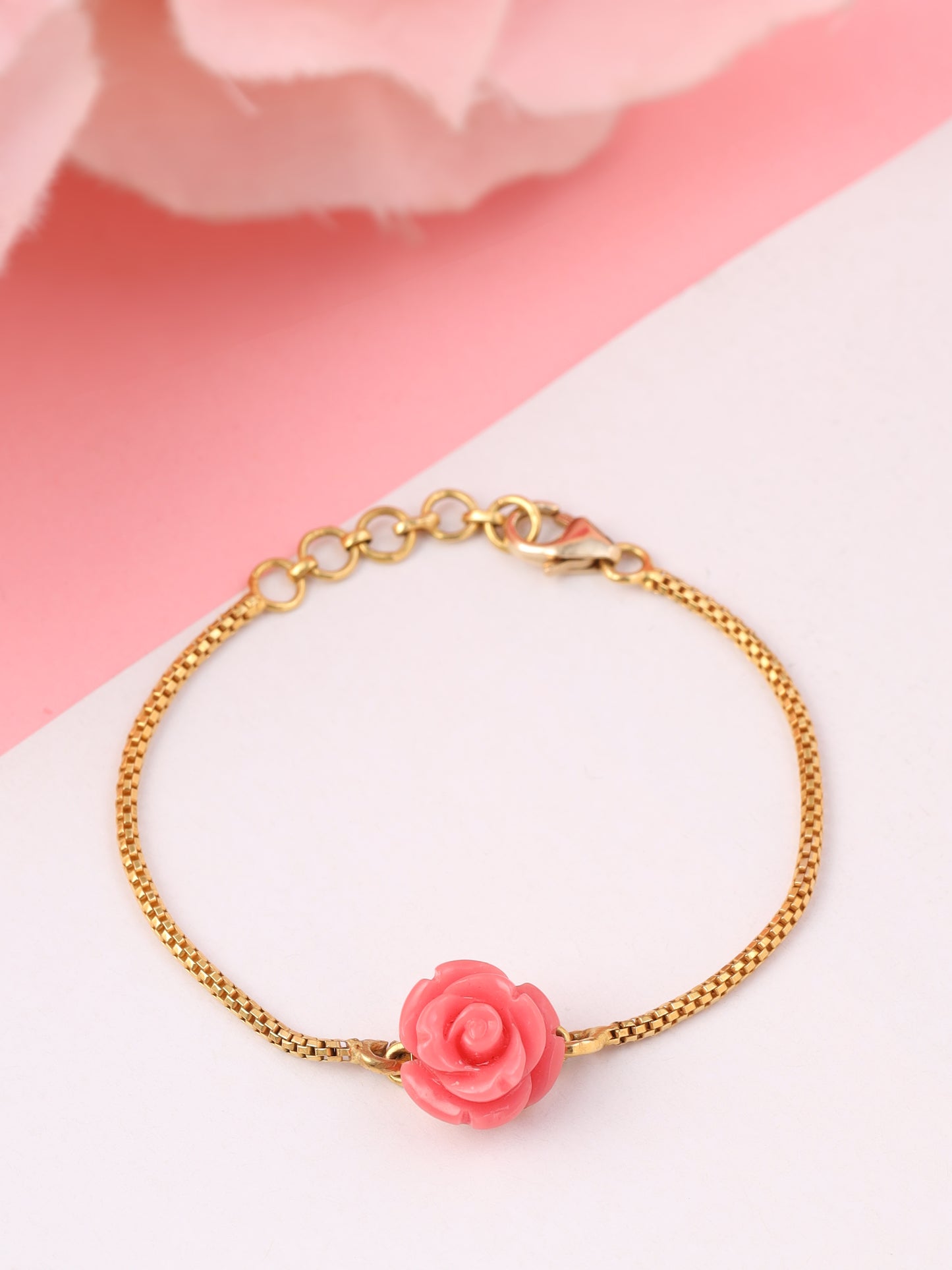 Coral Rose on a Chain Bracelet