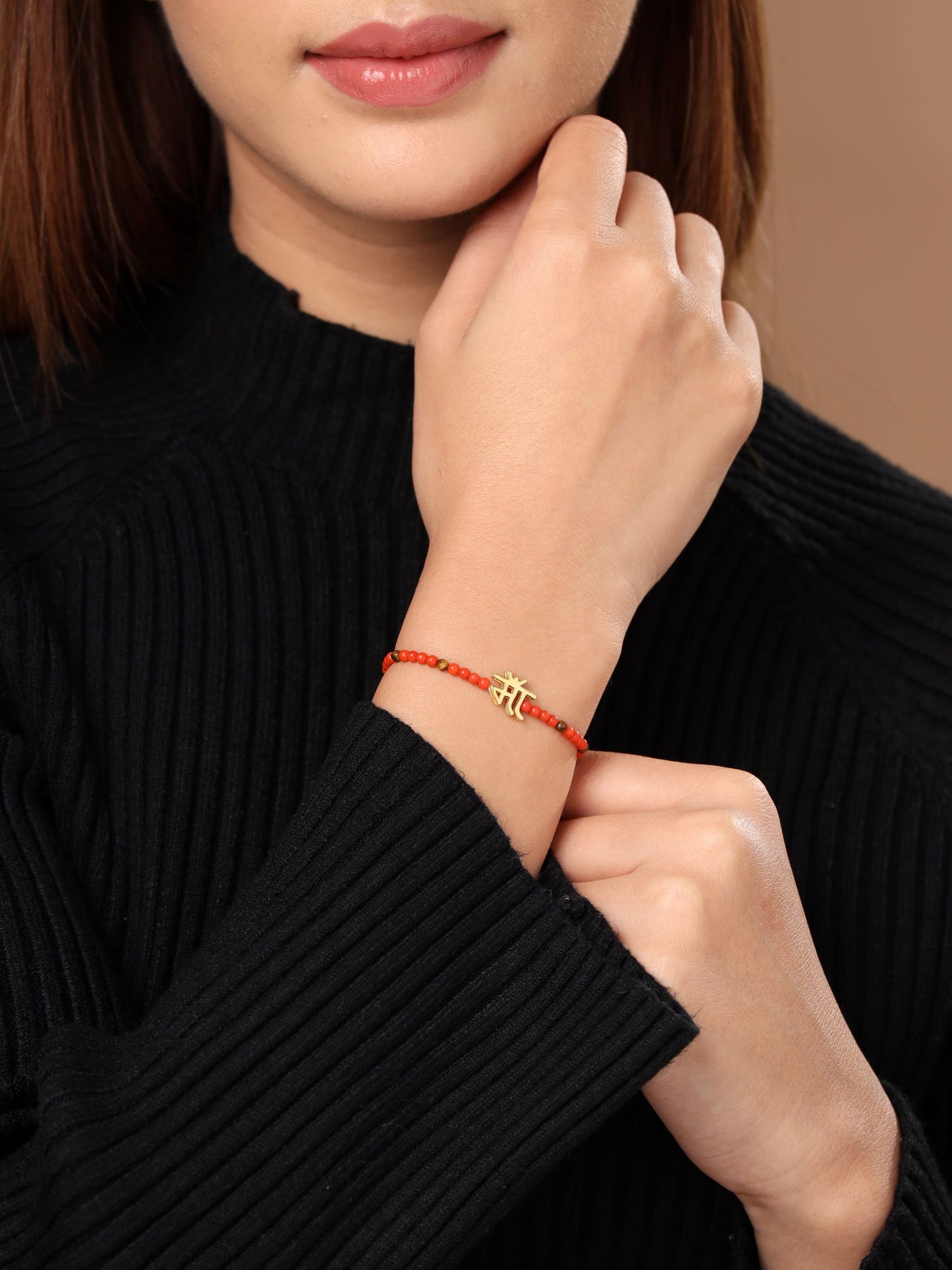 MAA BRACELET WITH CORAL & TIGER EYE BEADS