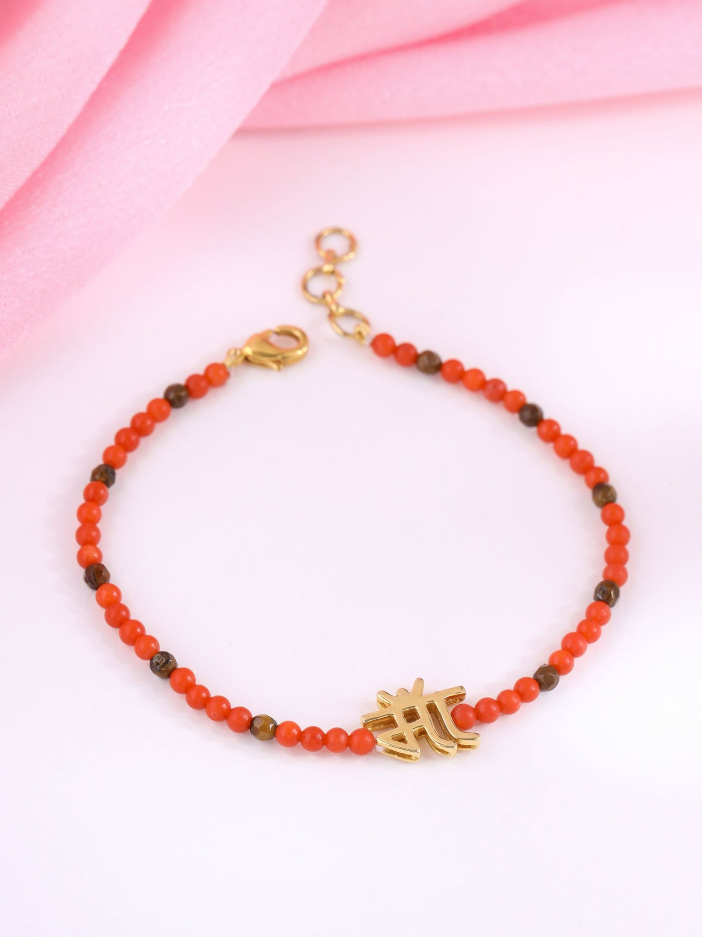 MAA BRACELET WITH CORAL & TIGER EYE BEADS