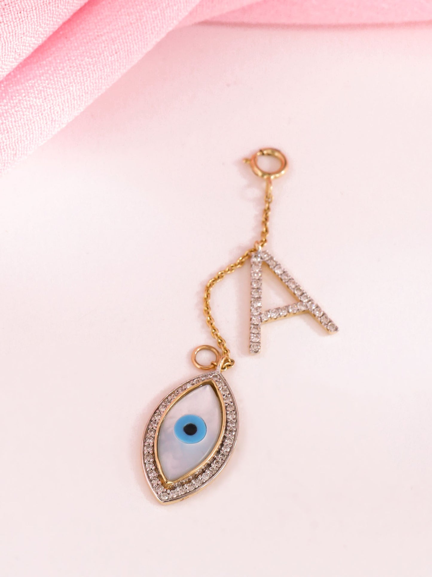 EVIL EYE WITH "A" INTIAL WATCH CHARM