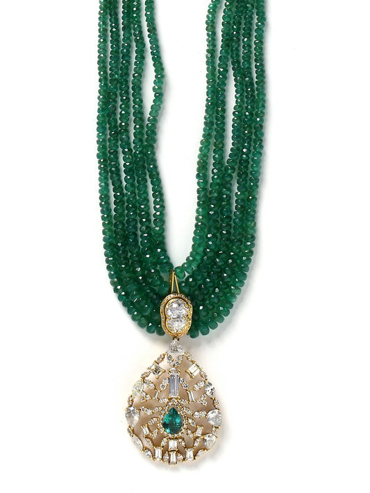 Emerald Diamond Rose Cut Pendant With Emerald Strings