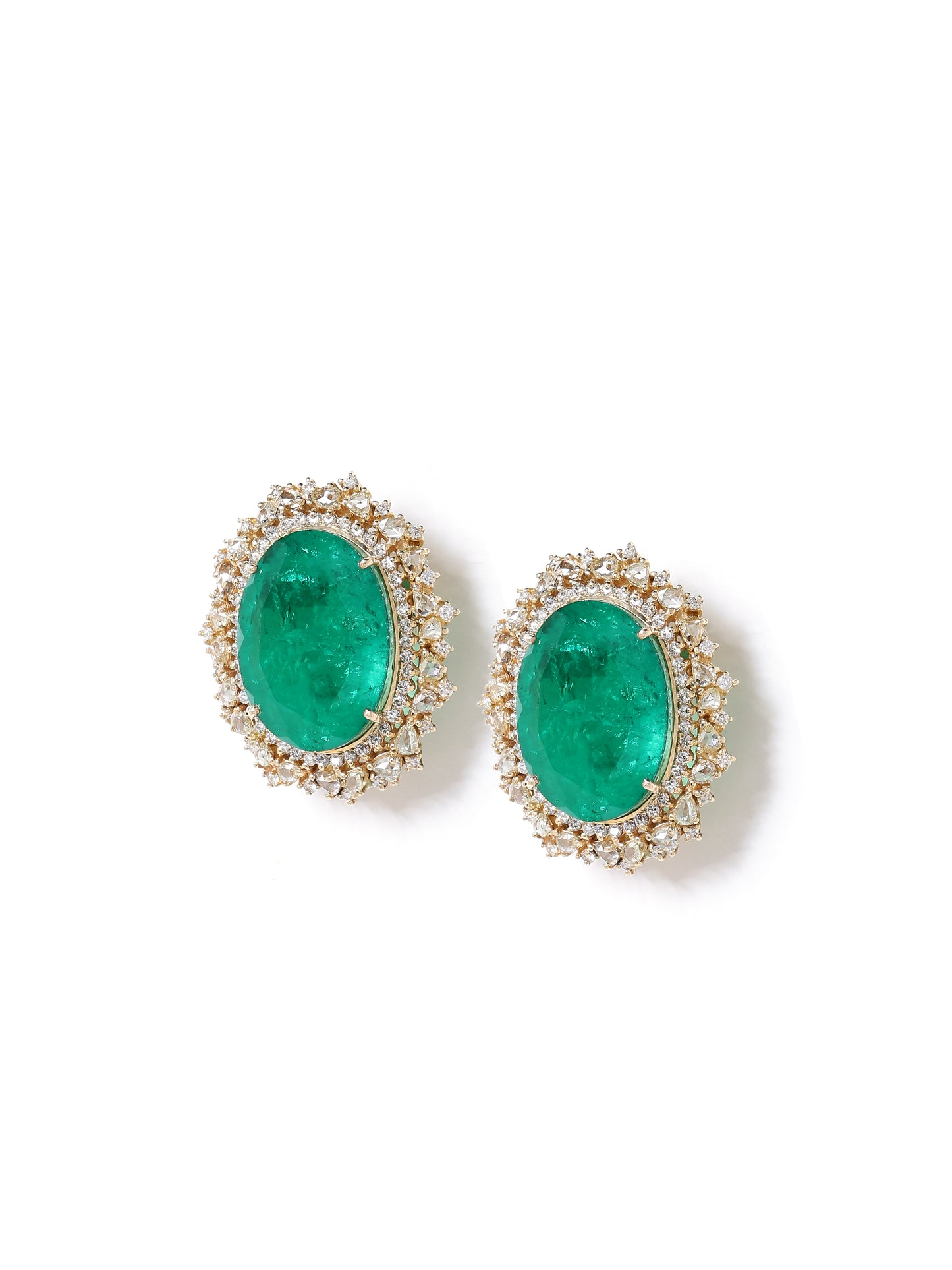 Rose Cut Diamonds Earrings With Green Gem Stone