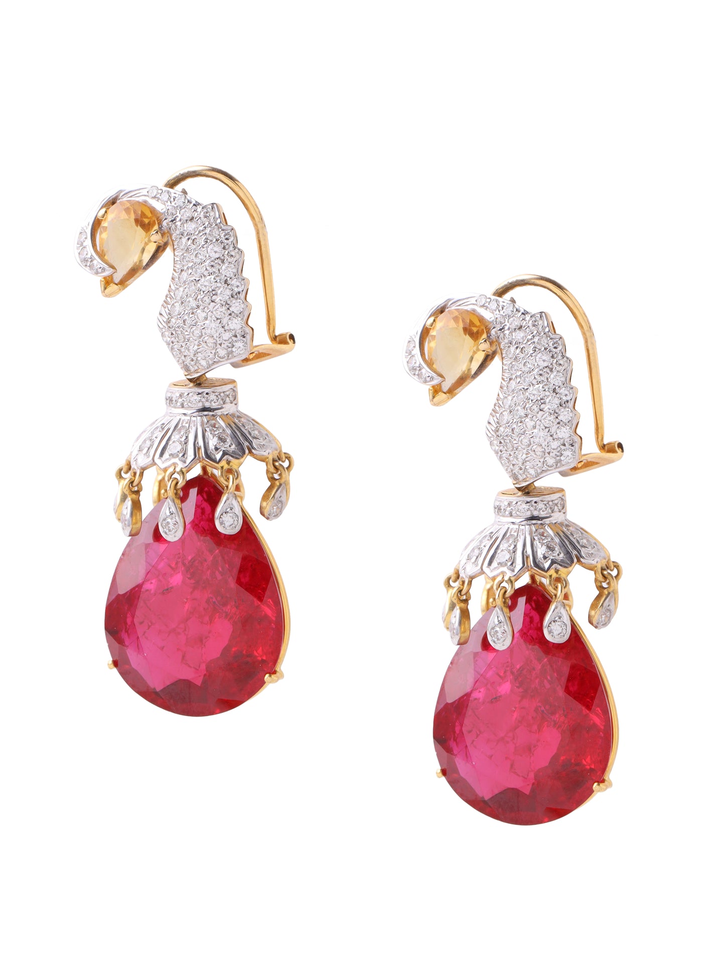 Peacock Carmine Diamond Earrings