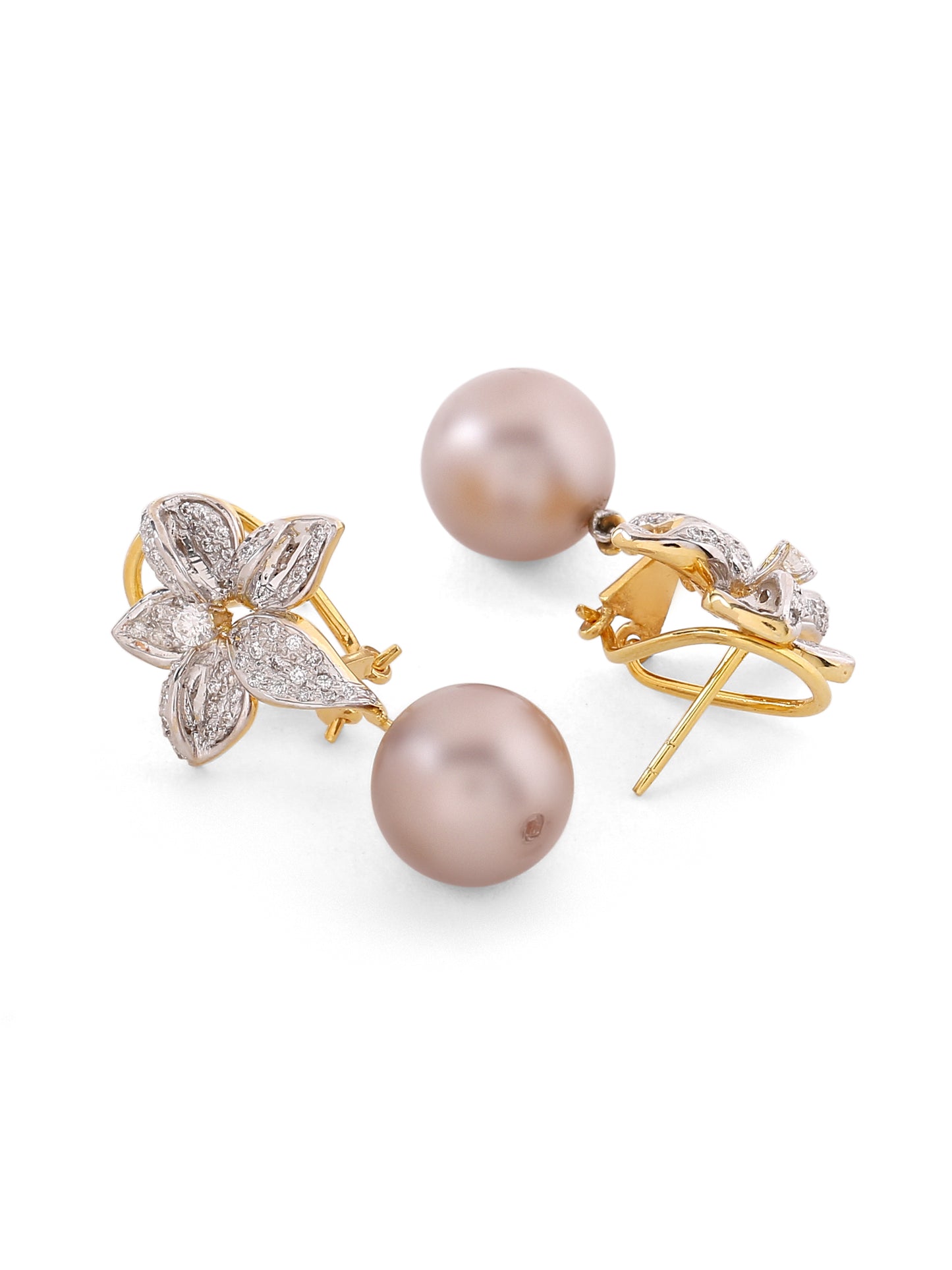 Cherry Blossom Earrings with Mauve Pearl Drops