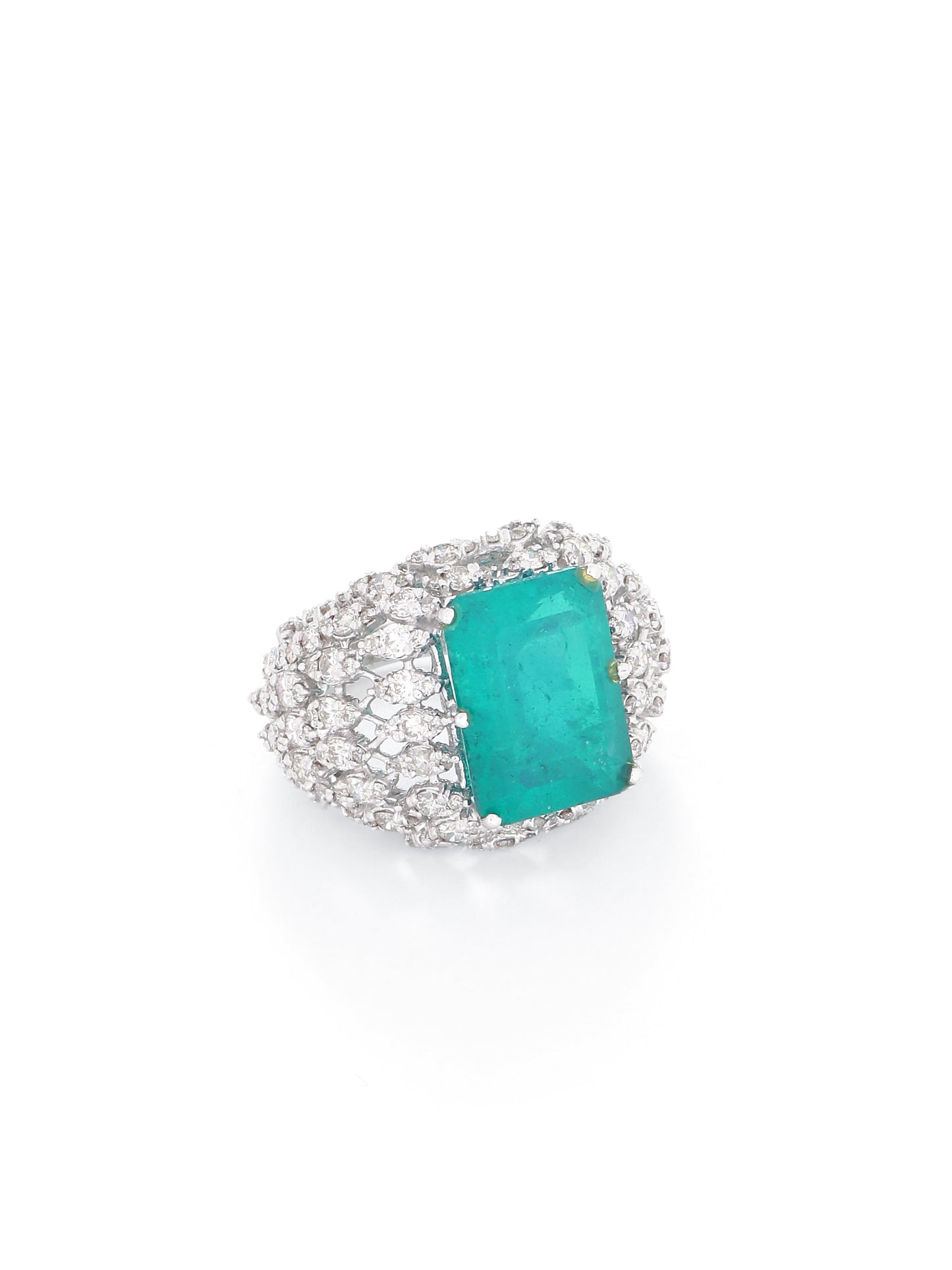 Green Diamond Square Ring