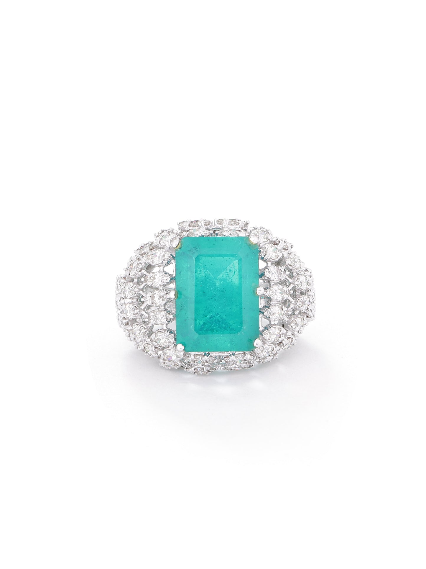 Green Diamond Square Ring