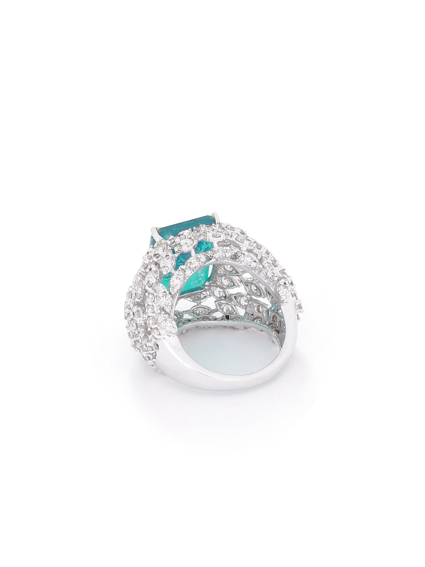 Green Diamond Square Ring