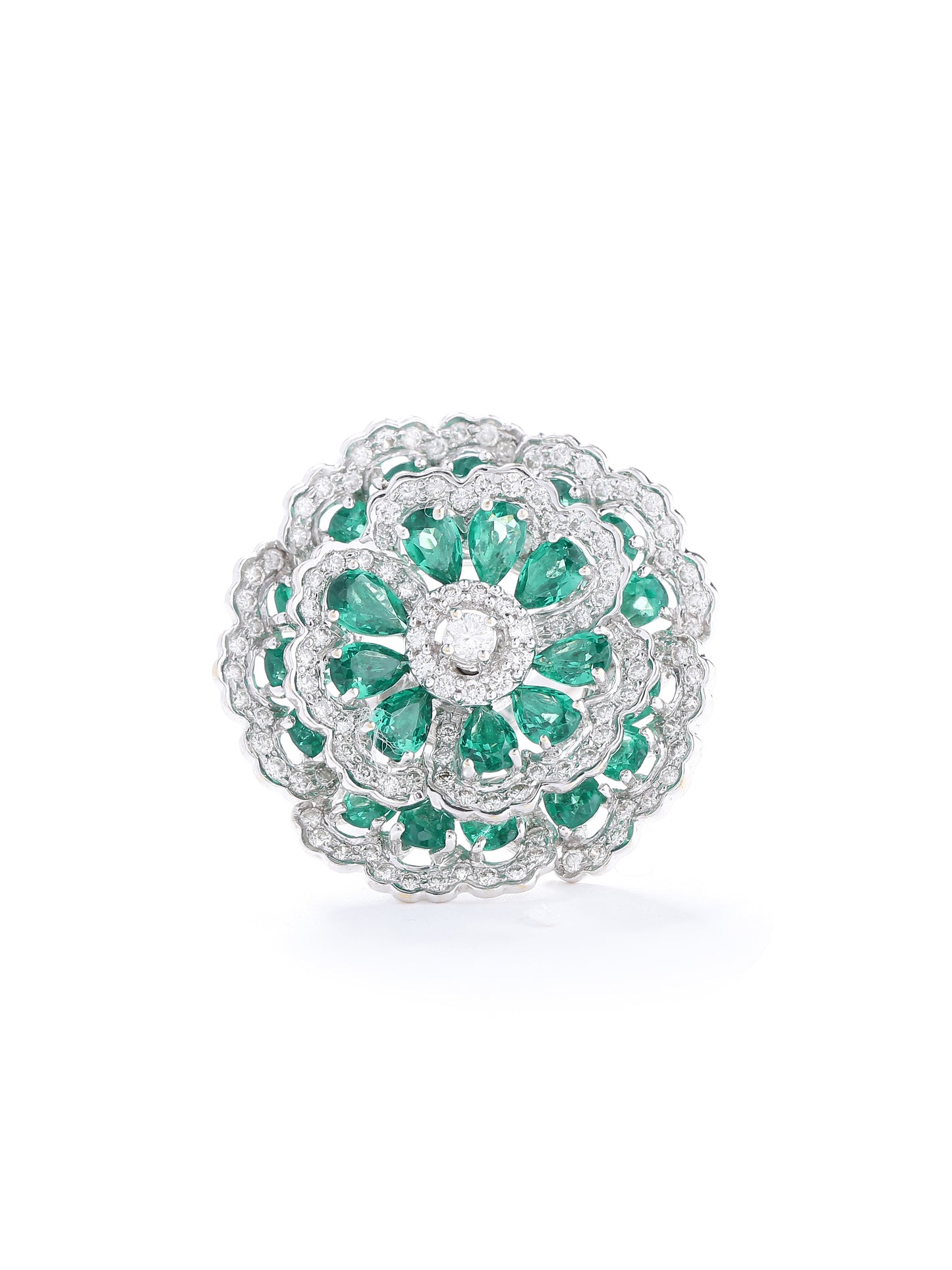 Diamond Emerald Flower Two Layer Ring