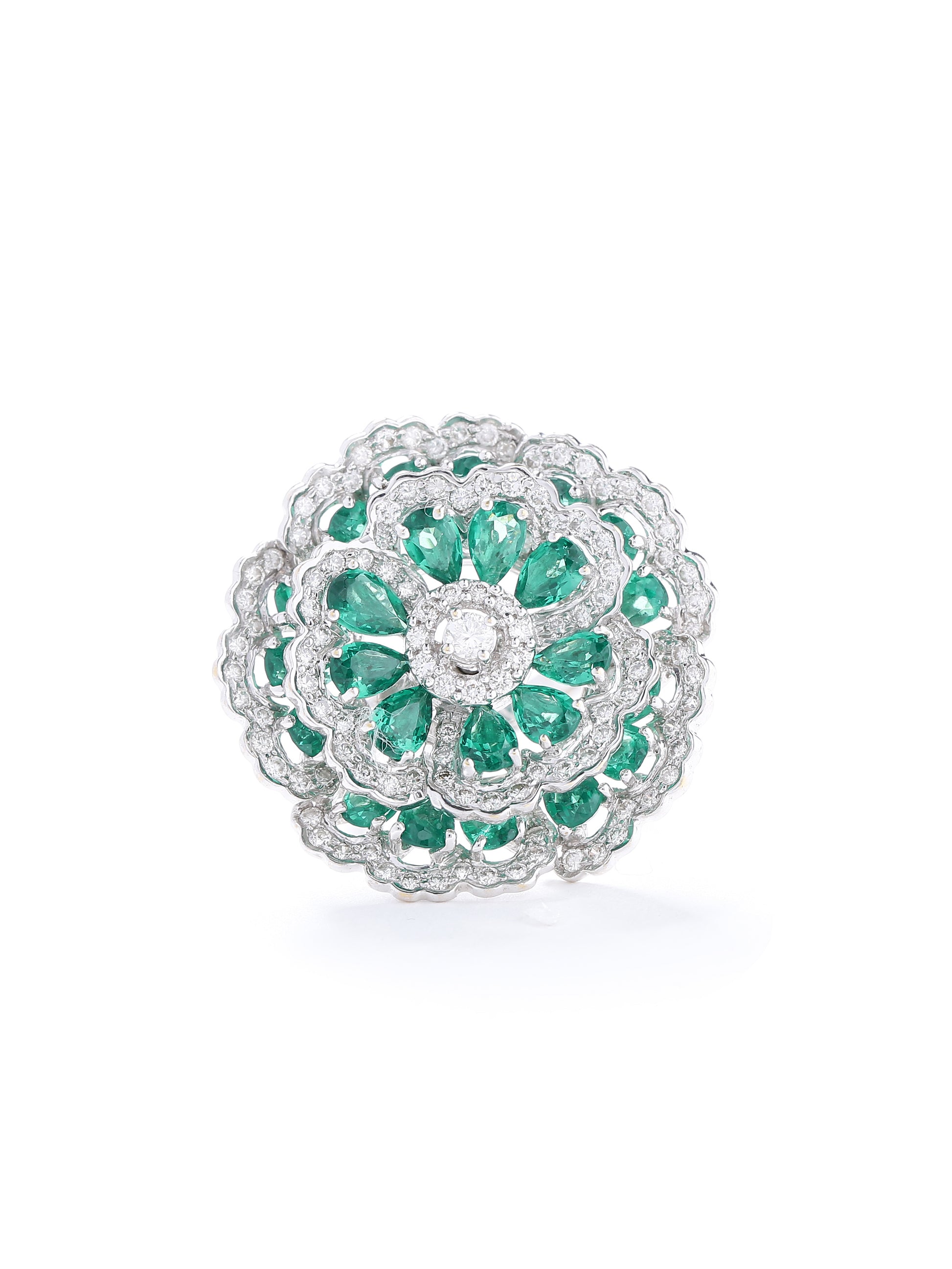 Diamond Emerald Flower Two Layer Ring