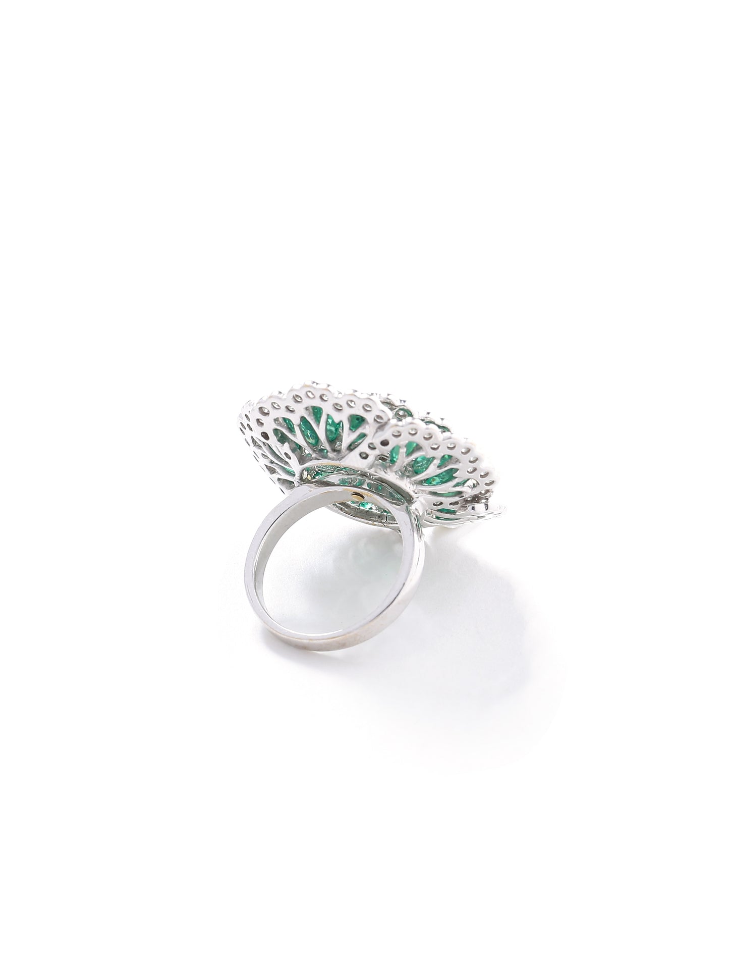 Diamond Emerald Flower Two Layer Ring