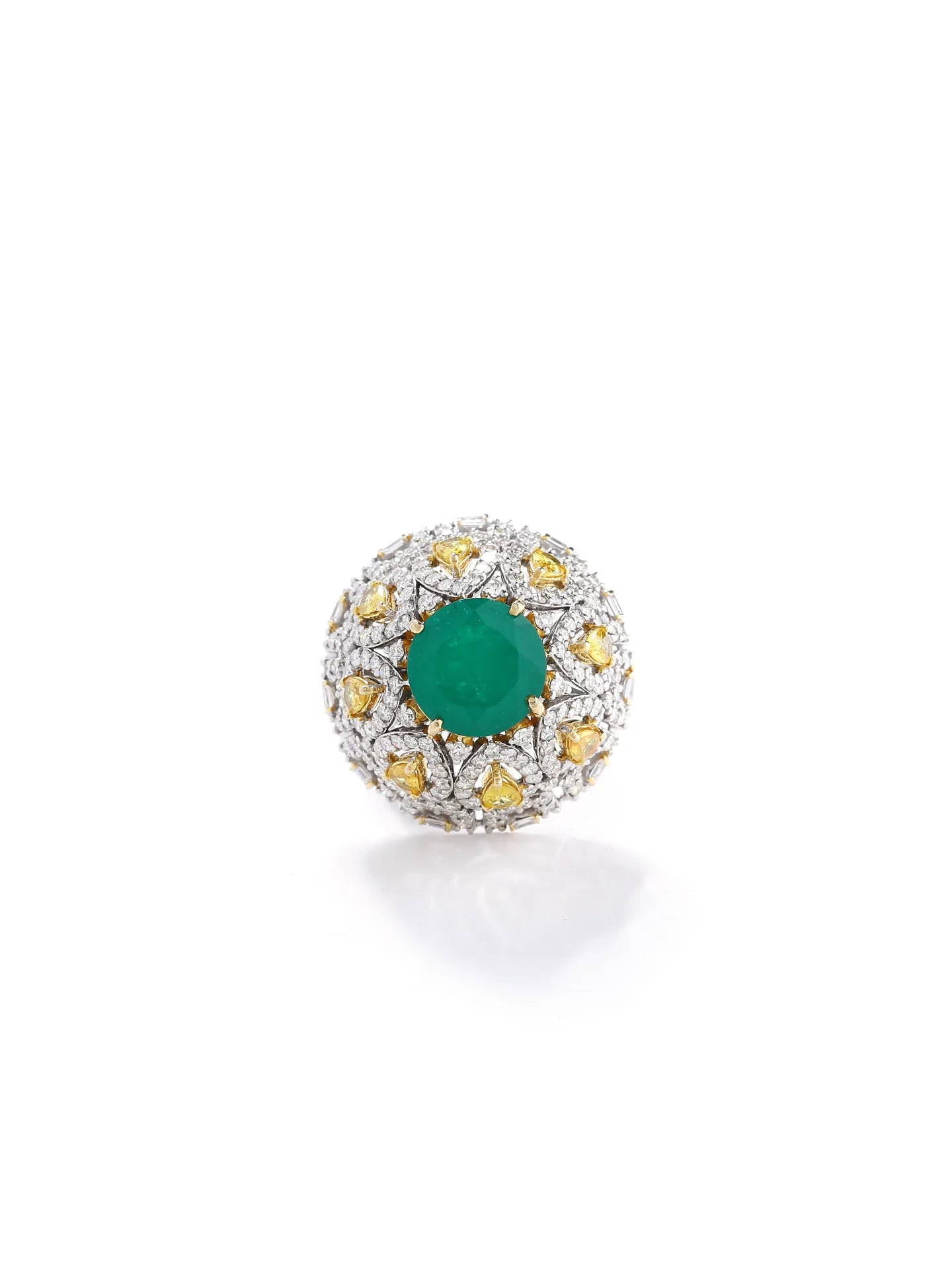 Diamond Dome Ring With Green Semi Precious Stone