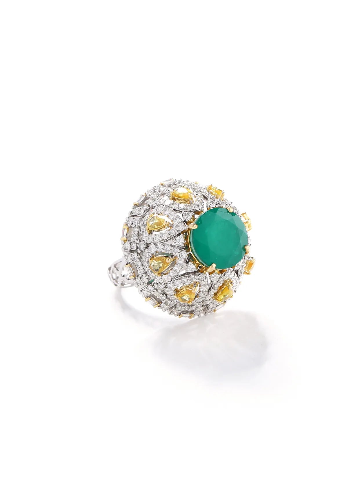 Diamond Dome Ring With Green Semi Precious Stone