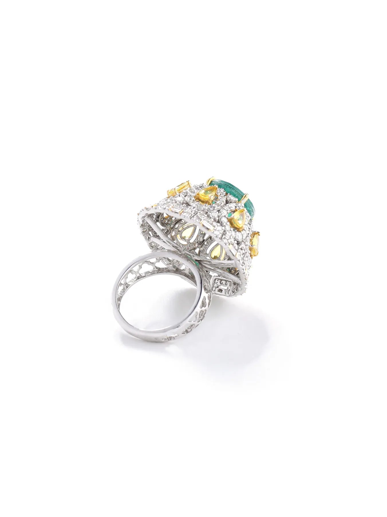 Diamond Dome Ring With Green Semi Precious Stone