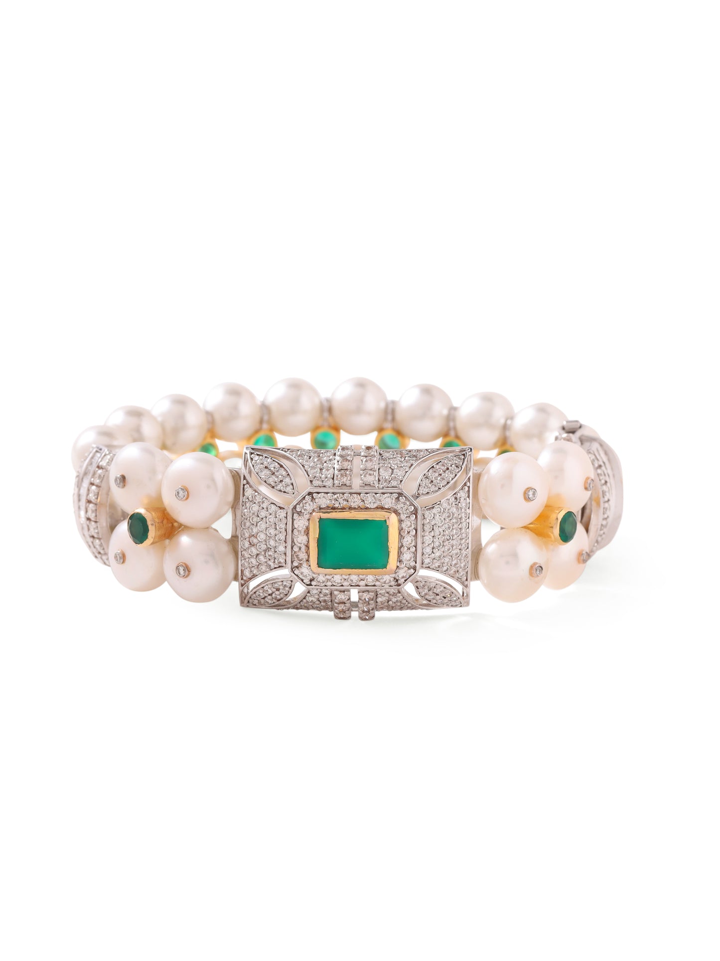 Elizabeth bracelet with Pearls, Diamonds and Emeralds