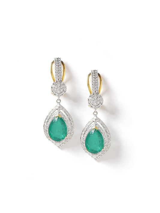 Diamond Danglers With Green Gem Stone