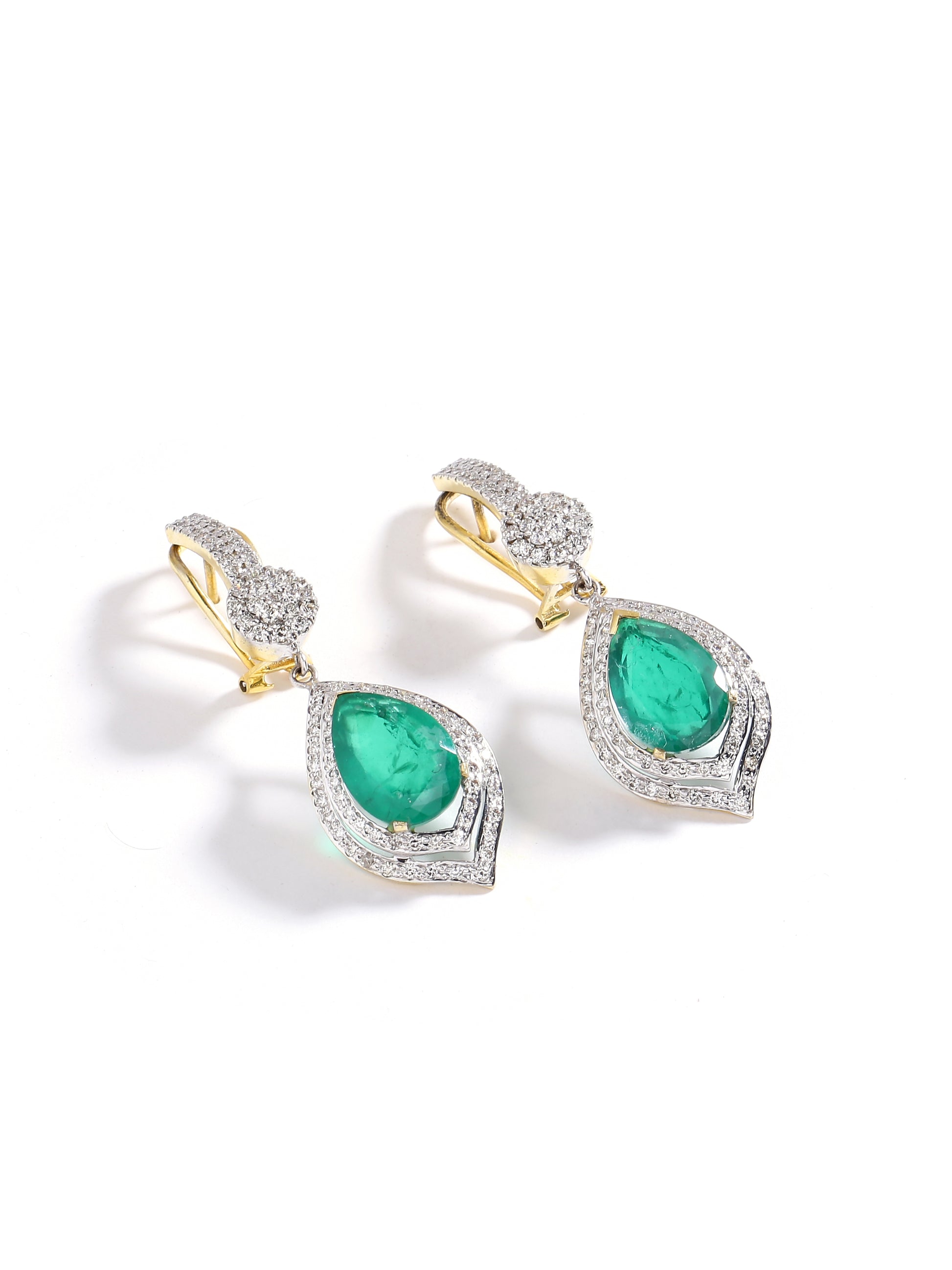 Diamond Danglers With Green Gem Stone