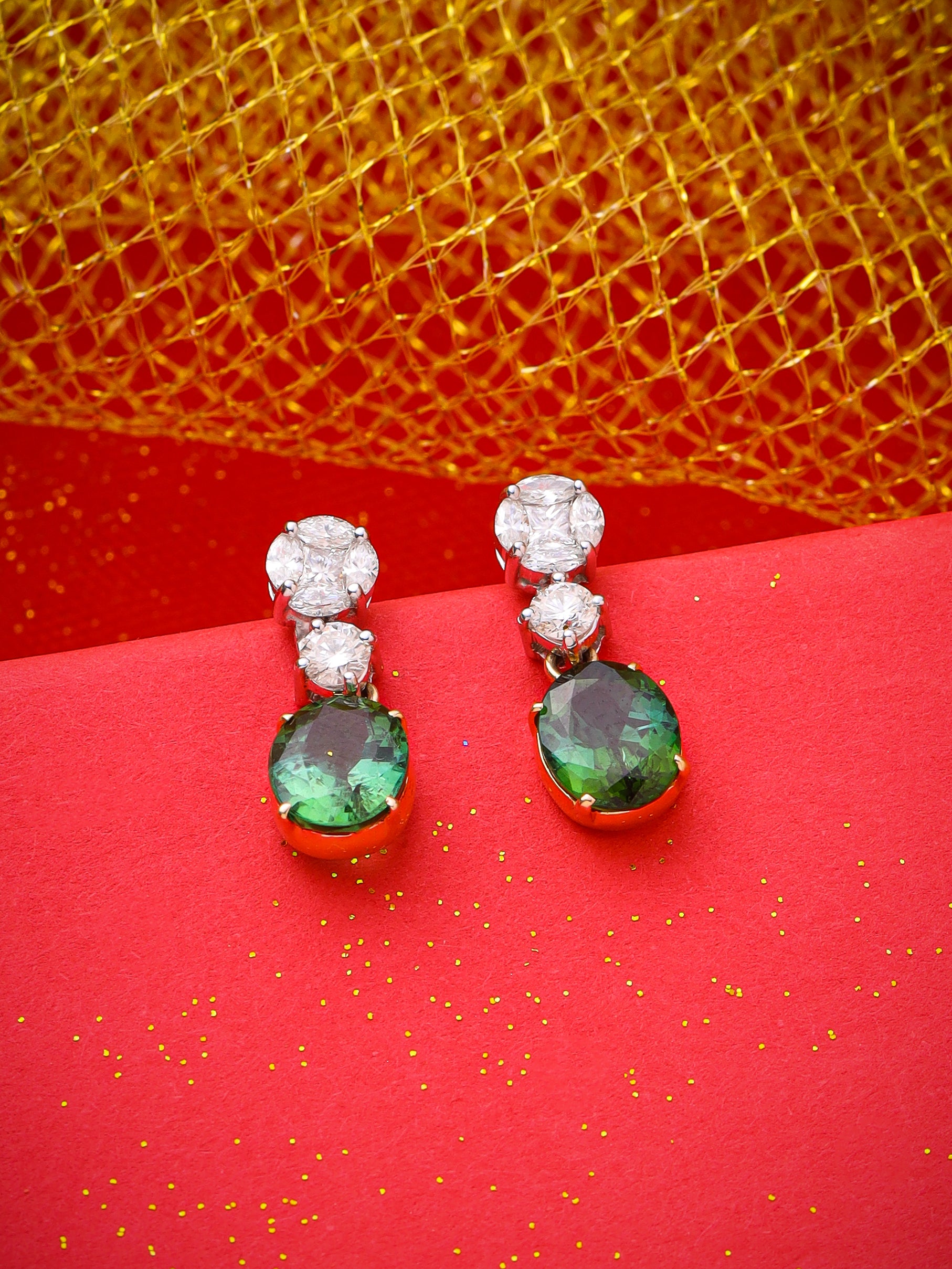 Diamond Green Tourmaline Earrings